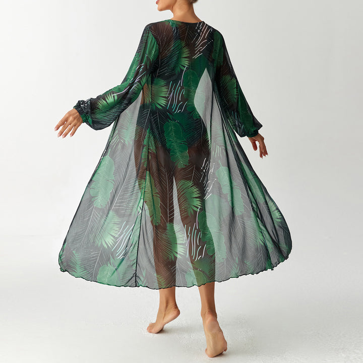 Women's Transparent Beach Dress with Floral Pattern Mune Fashion
