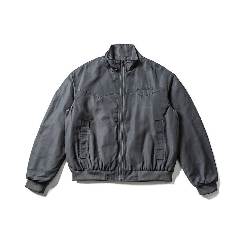Men's Lightweight Bomber Jacket in Minimalist Satin Look with Stand Collar and Elastic Hem Mune Fashion