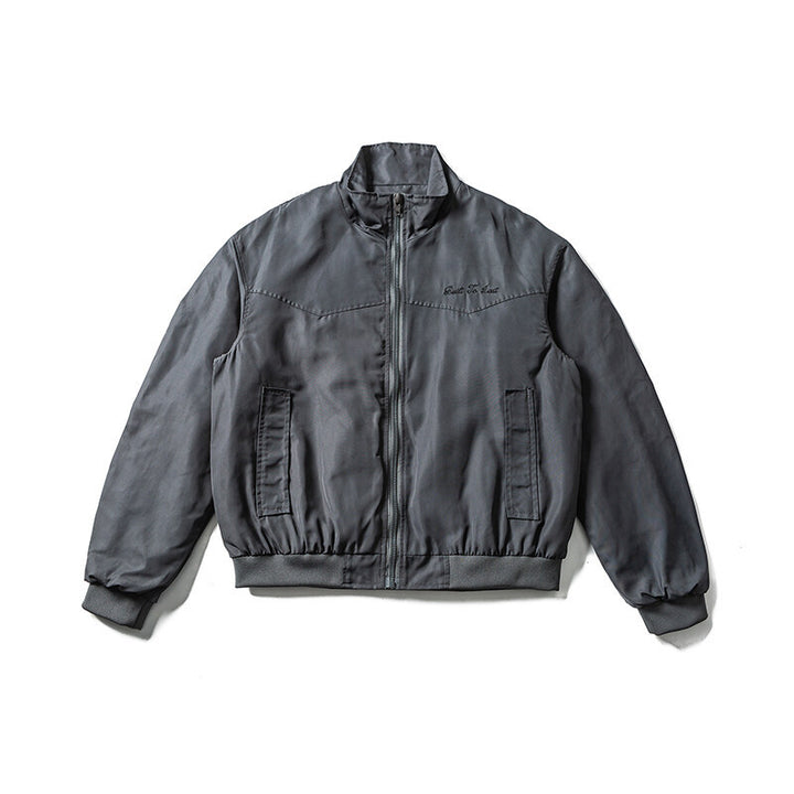 Men's Lightweight Bomber Jacket in Minimalist Satin Look with Stand Collar and Elastic Hem Mune Fashion