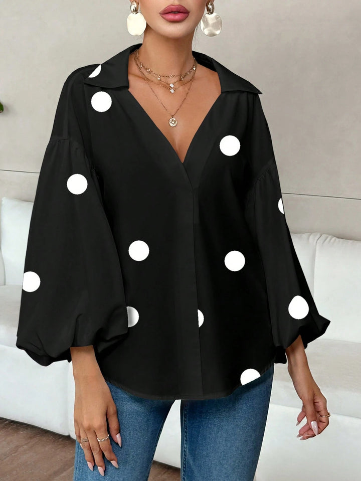Women’s oversized blouse with voluminous puff sleeves and polka dot pattern Mune Fashion