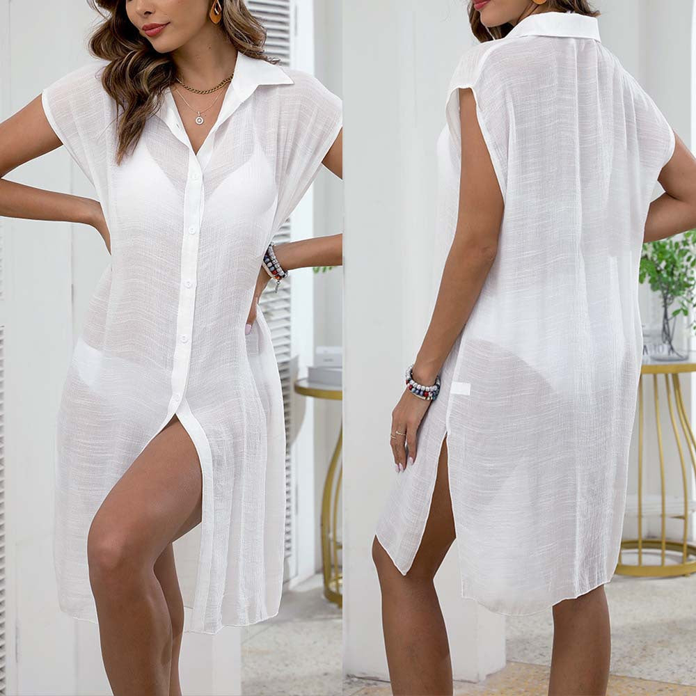 Ladies airy beach dress with button details and dropped shoulders Mune Fashion