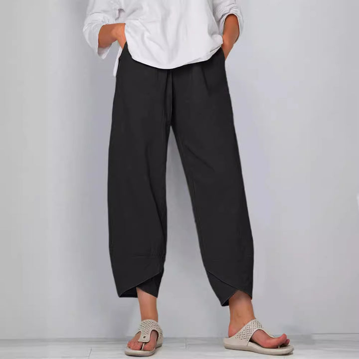 Women's wide-cut linen pants with tulip hem and elastic waistband Mune Fashion