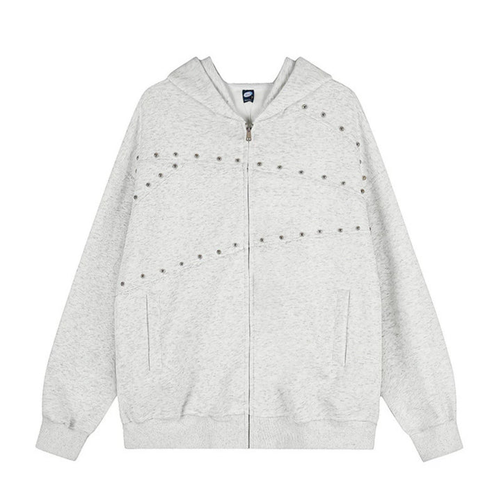 Women's oversized hoodie sweatshirt jacket in used look with stud decoration and full-length zipper Mune Fashion