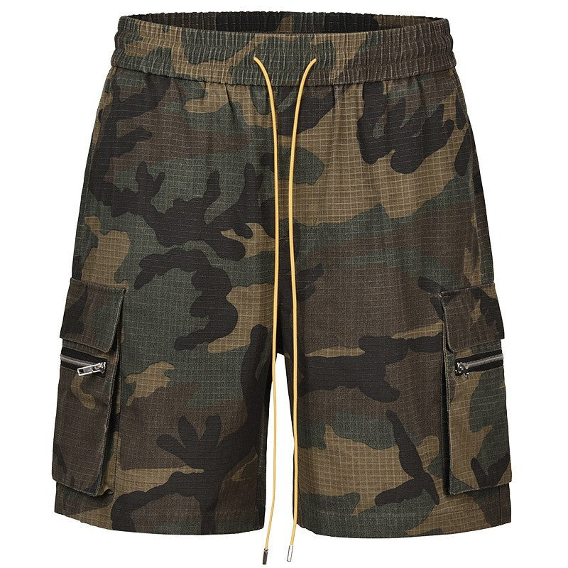 Men's Cargo Shorts in Camouflage Ripstop with Elastic Waistband, Drawstring and Zipper Pockets Mune Fashion