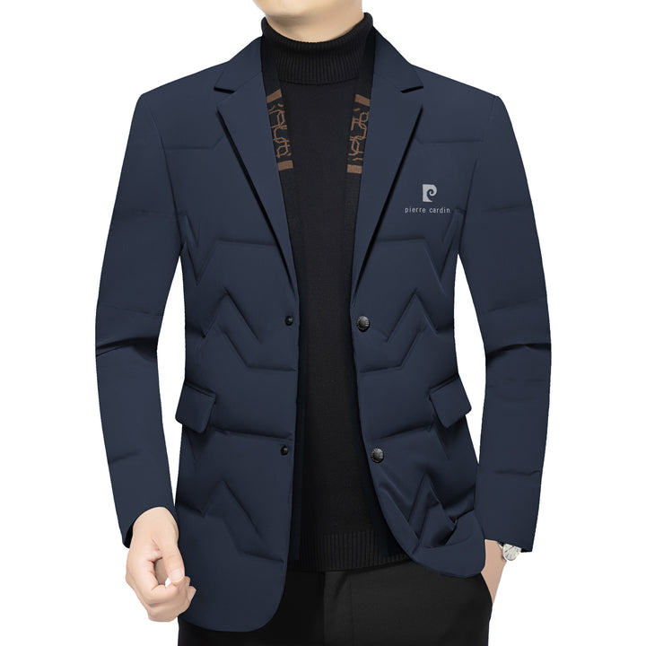 Men's Padded Business Jacket with Quilted Look and Notch Lapel Mune Fashion