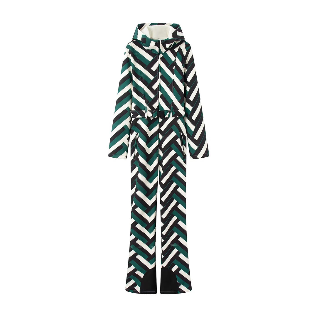 Women's overall with hood, tailored tie belt and wide flared legs Mune Fashion
