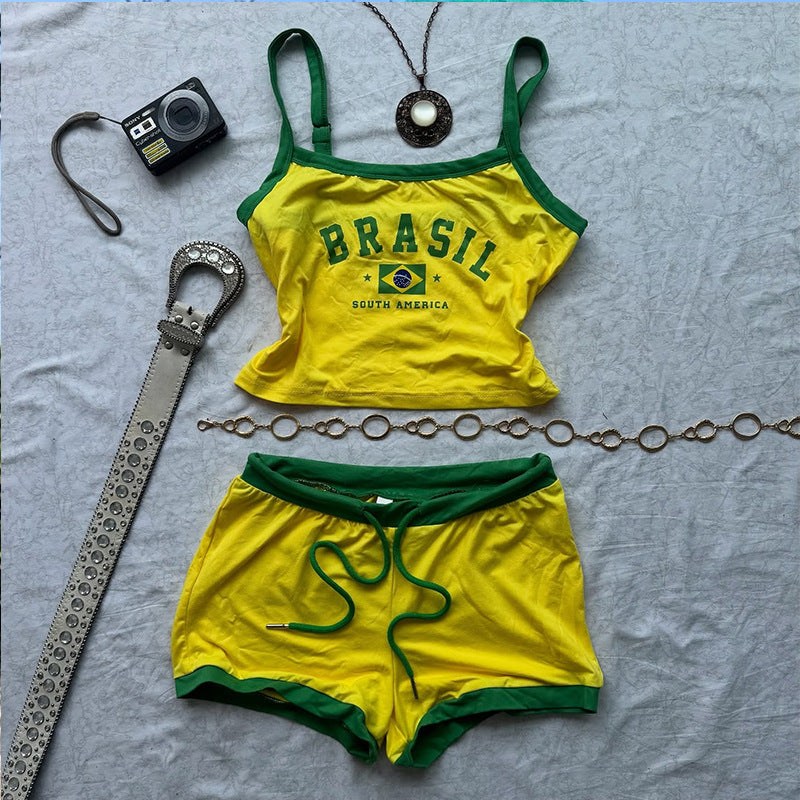 Ladies nan sporty Crop Top with flag print and adjustable straps Mune Fashion