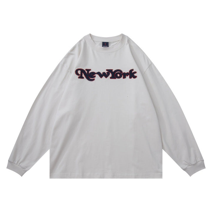 Unisex Oversize-Long Sleeve Shirt with Chenille Logo and Round Neck Mune Fashion