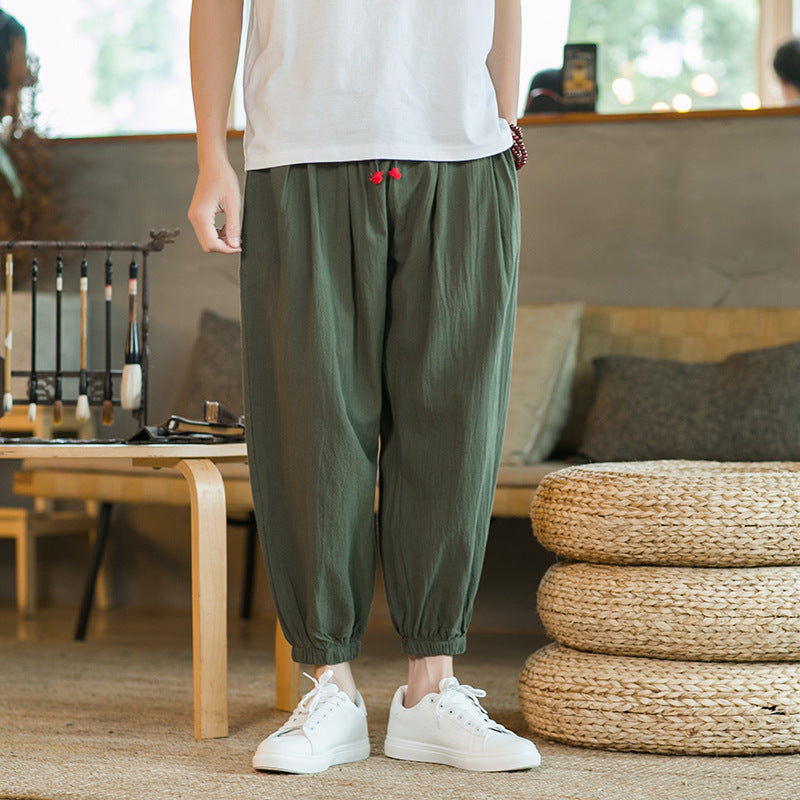 Men's loose harem pants with elastic waistband and decorative drawstring Mune Fashion