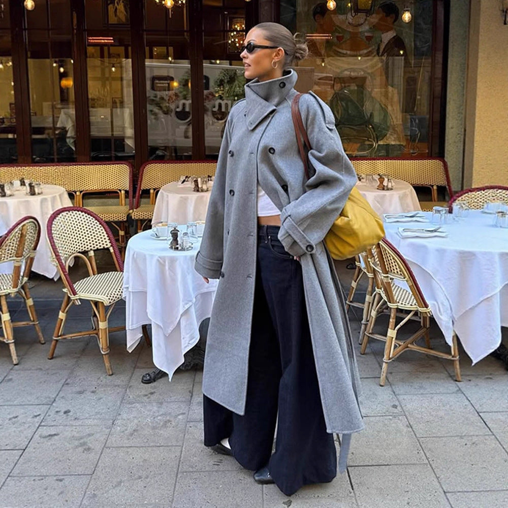 Ladies Oversize Coat made of Wool Mix with High Stand-Up Collar and Asymmetrical Button Placket Mune Fashion
