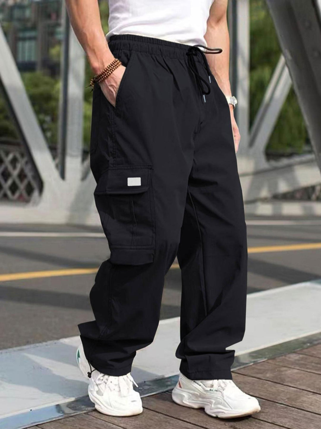 Men's Casual Cargo Pants with Elastic Waistband and Multifunctional Pockets Mune Fashion