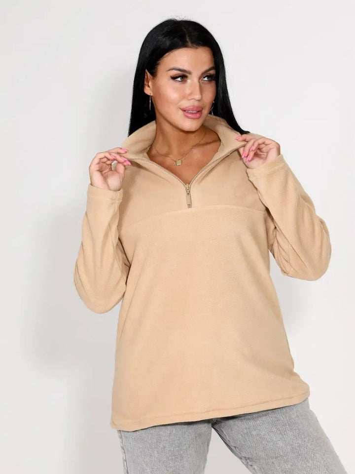Ladies' fleece top with short half-zip and stand-up collar Mune Fashion