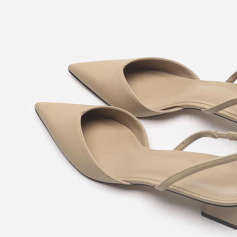 Women's Elegant Pointed Toe Slingback Pumps with Elastic Heel Strap and Low Block Heel Mune Fashion