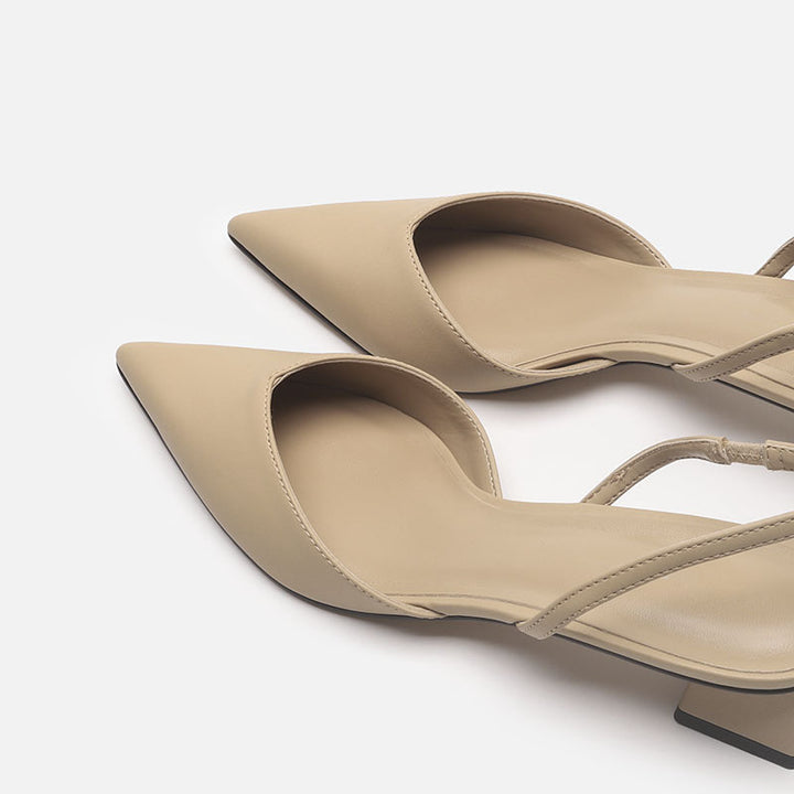 Women's Elegant Pointed Toe Slingback Pumps with Elastic Heel Strap and Low Block Heel Mune Fashion