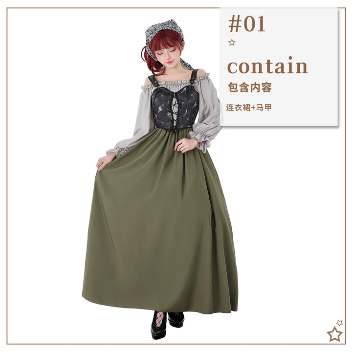 Women's Renaissance-inspired maxi dress with lace-up corset and off-the-shoulder sleeves Mune Fashion