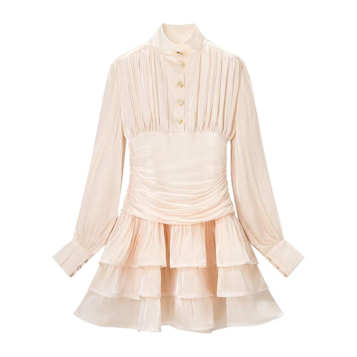 Women's Romantic Ruffled Mini Dress with Waist Corset and Balloon Sleeves Mune Fashion