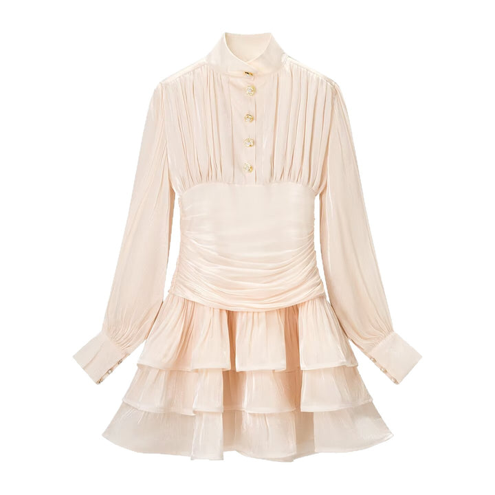 Women's Romantic Ruffled Mini Dress with Waist Corset and Balloon Sleeves Mune Fashion
