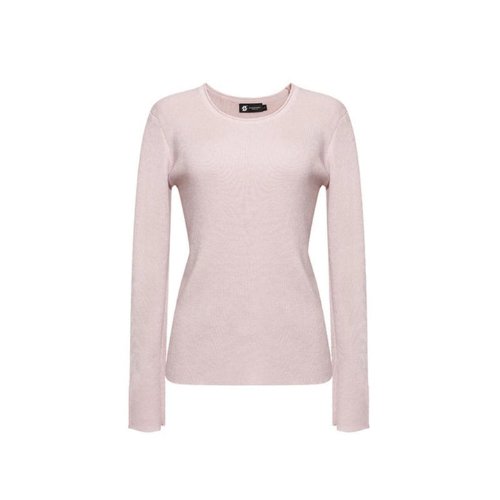 Women's fine knit sweater with round neckline, slim silhouette, and decorative button sleeves Mune Fashion