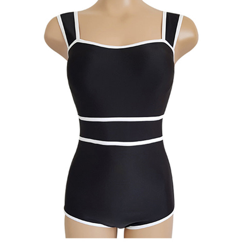 Women's One-Piece Swimsuit with Fashionable Contrast Trim Mune Fashion