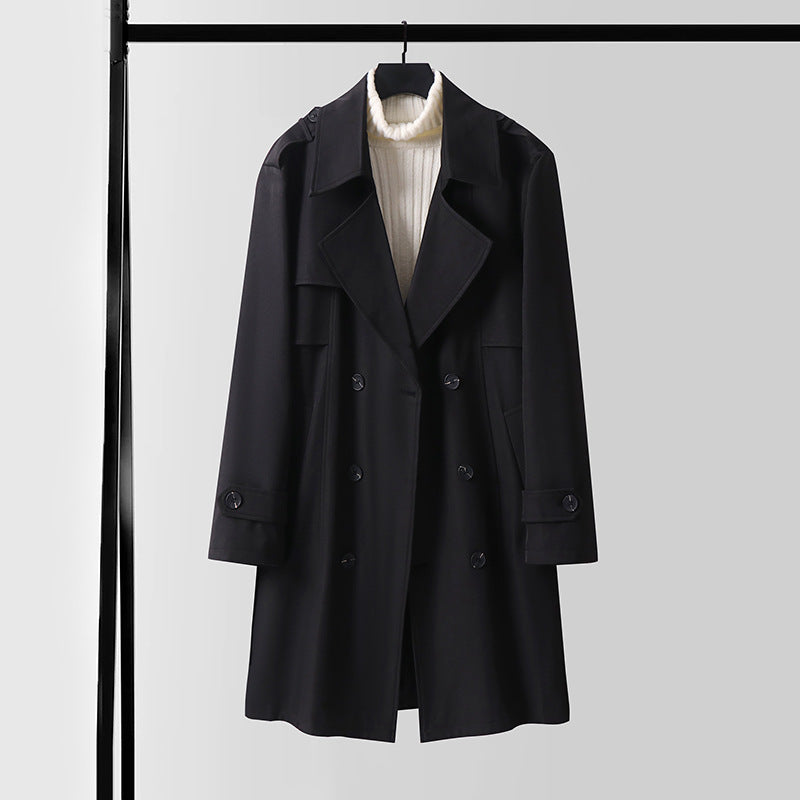 Women's Modern Short Coat in Trench Style with Double-Breasted Button Placket and Epaulettes Mune Fashion