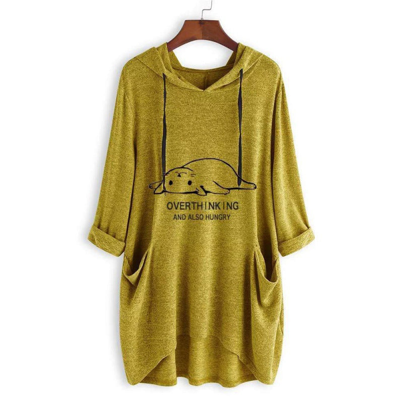 Women's Casual Hoodie Dress with Cartoon Print, Oversized Cut and Slip Pockets Mune Fashion