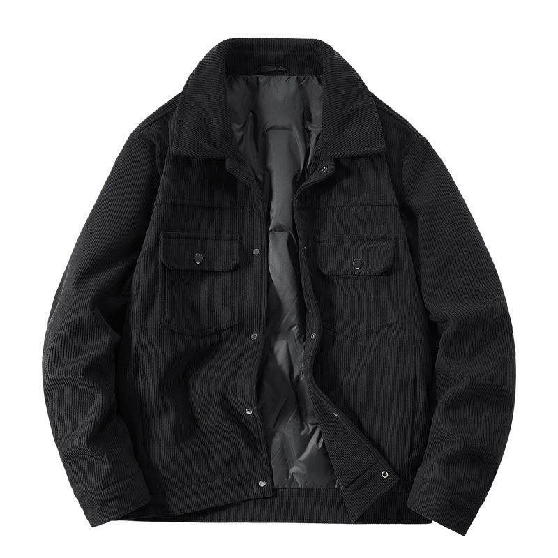 Men's Ribbed Cord Overshirt Jacket with Quilted Inner Lining and Chest Flaps Mune Fashion