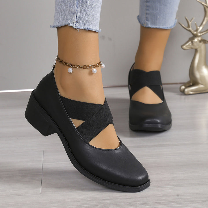 Women's Slipper-Pumps with crisscrossing elastic straps and block heel Mune Fashion
