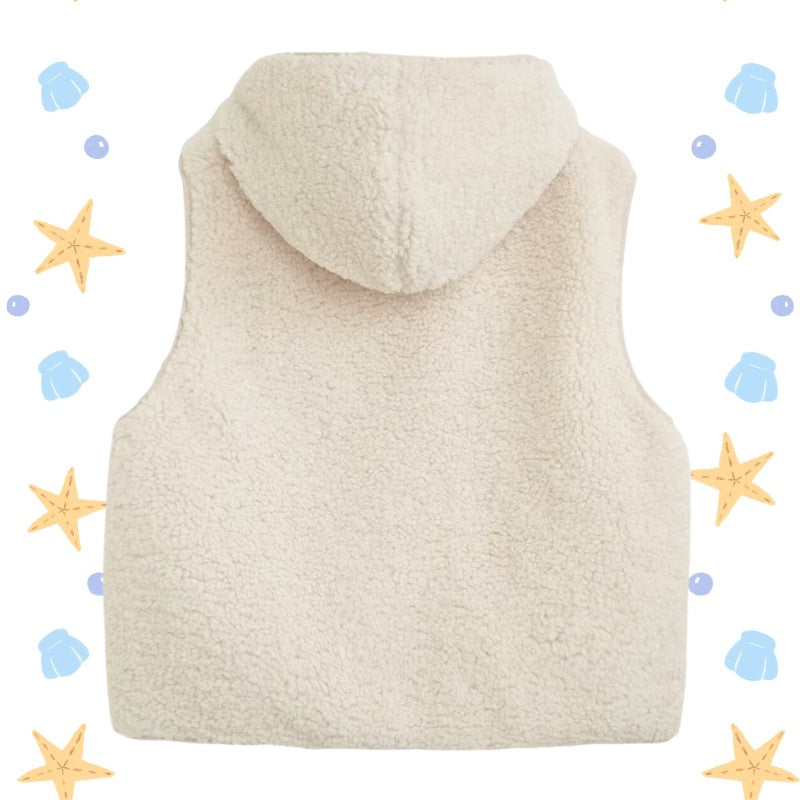 Women Padded Sherpa Vest with Hood, Zipper and Patch Pockets Mune Fashion