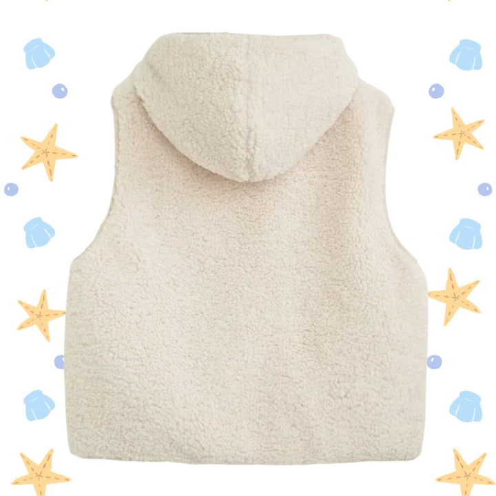 Women Padded Sherpa Vest with Hood, Zipper and Patch Pockets Mune Fashion