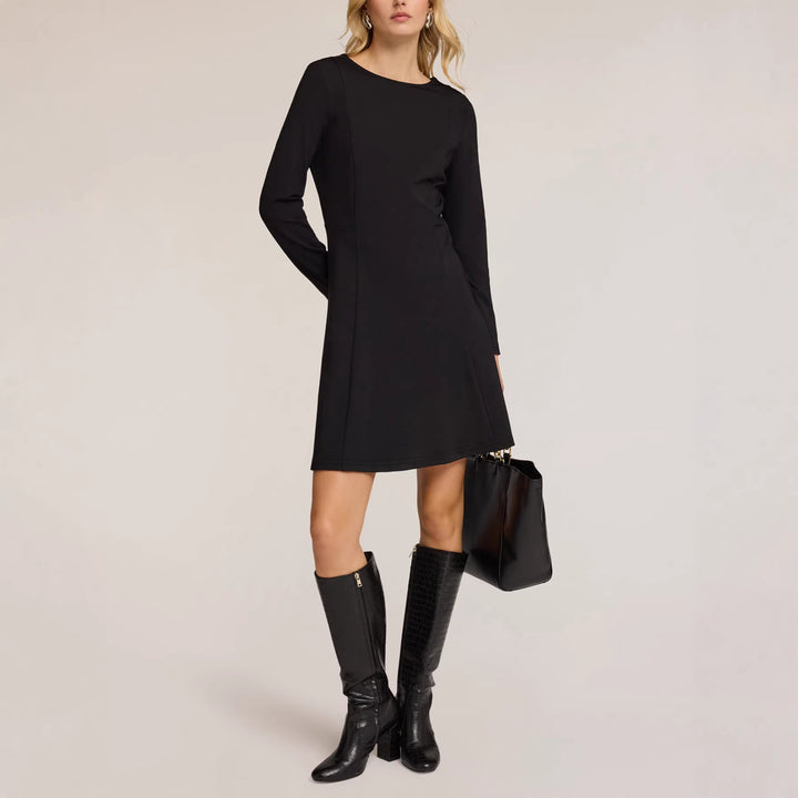 Women's Elegant flowing chiffon dress with gathered waist yoke, long balloon sleeves and tie collar Mune Fashion