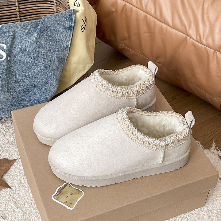 Ladies Lined Slip-On Bootie-Style Slippers with Faux Fur Lining and Decorative Trim Mune Fashion