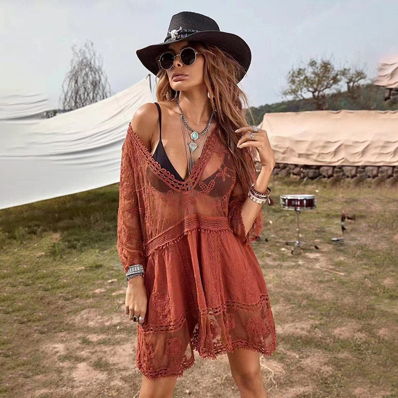 Women's airy beach cover-up with elaborate embroidery Mune Fashion