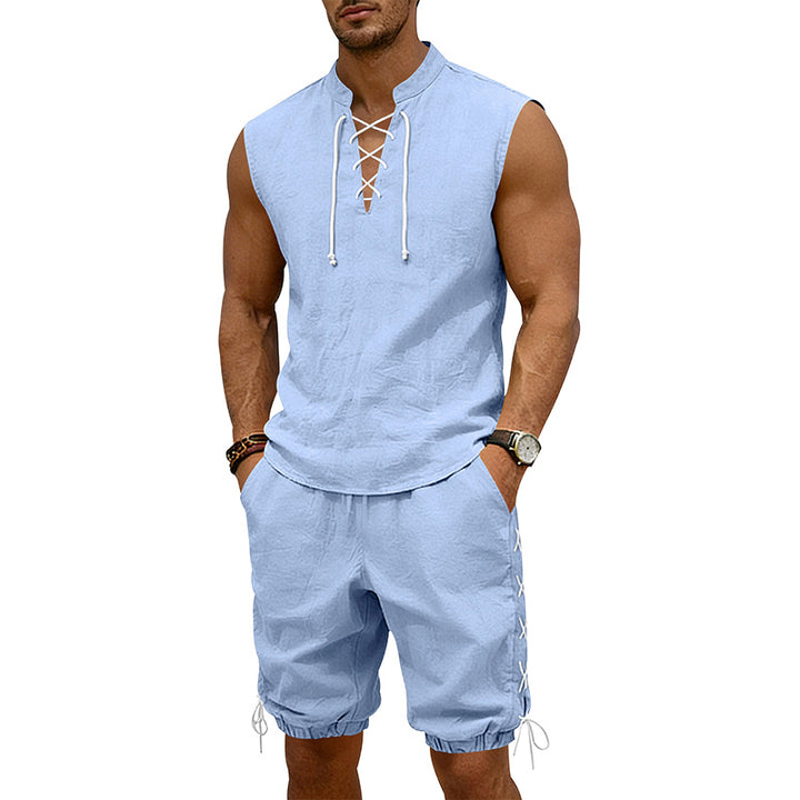 Men's sleeveless leisure set with lace collar and drawstring Bermuda Mune Fashion