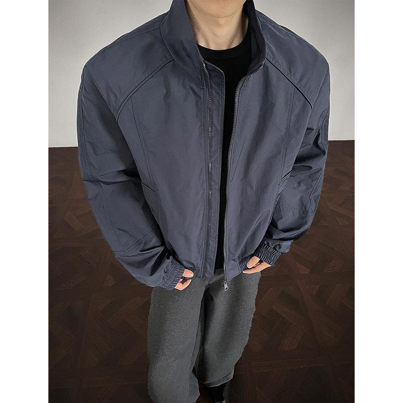 Men's Lightweight Utility Training Jacket with Stand-Up Collar, Two-Way Zipper and Elastic Waistband Mune Fashion