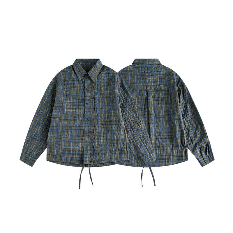 Unisex Checked Overshirt with Drawstring Hem and Concealed Button Placket Mune Fashion