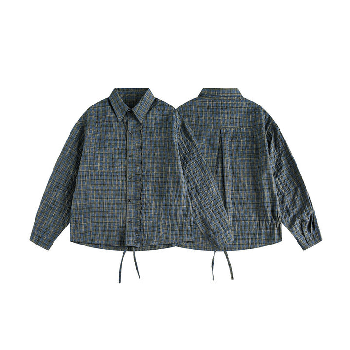 Unisex Checked Overshirt with Drawstring Hem and Concealed Button Placket Mune Fashion