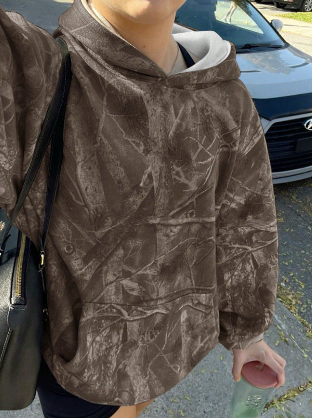 Women Oversize Hoodie with Natural Pattern and Kangaroo Pocket Mune Fashion