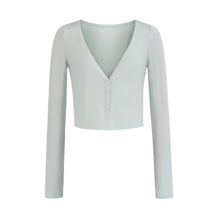Women's Short Fine Knit Cardigan with Deep V-Neck and Button Front Mune Fashion
