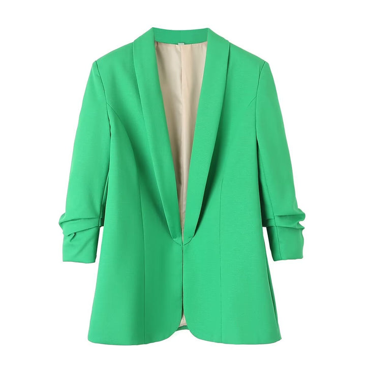 Women's unstructured longer blazer with shawl collar and roll-up sleeves Mune Fashion