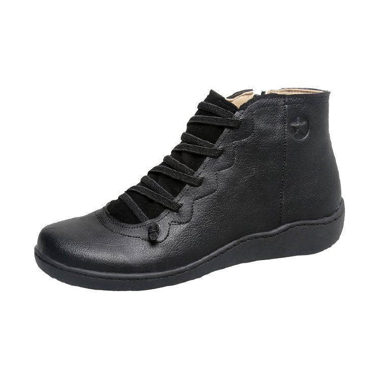 Women's ankle-high lace-up boot with side zipper, soft leatherette, padded comfort footbed, and flexible lightweight sole Mune Fashion