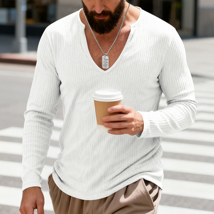 Men's ribbed V-neck long sleeve shirt made of lightweight cotton blend Mune Fashion