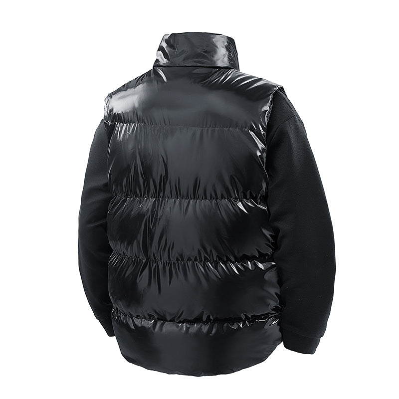 Men's Shiny Quilted Stand Collar Vest with Thermal Filling Mune Fashion