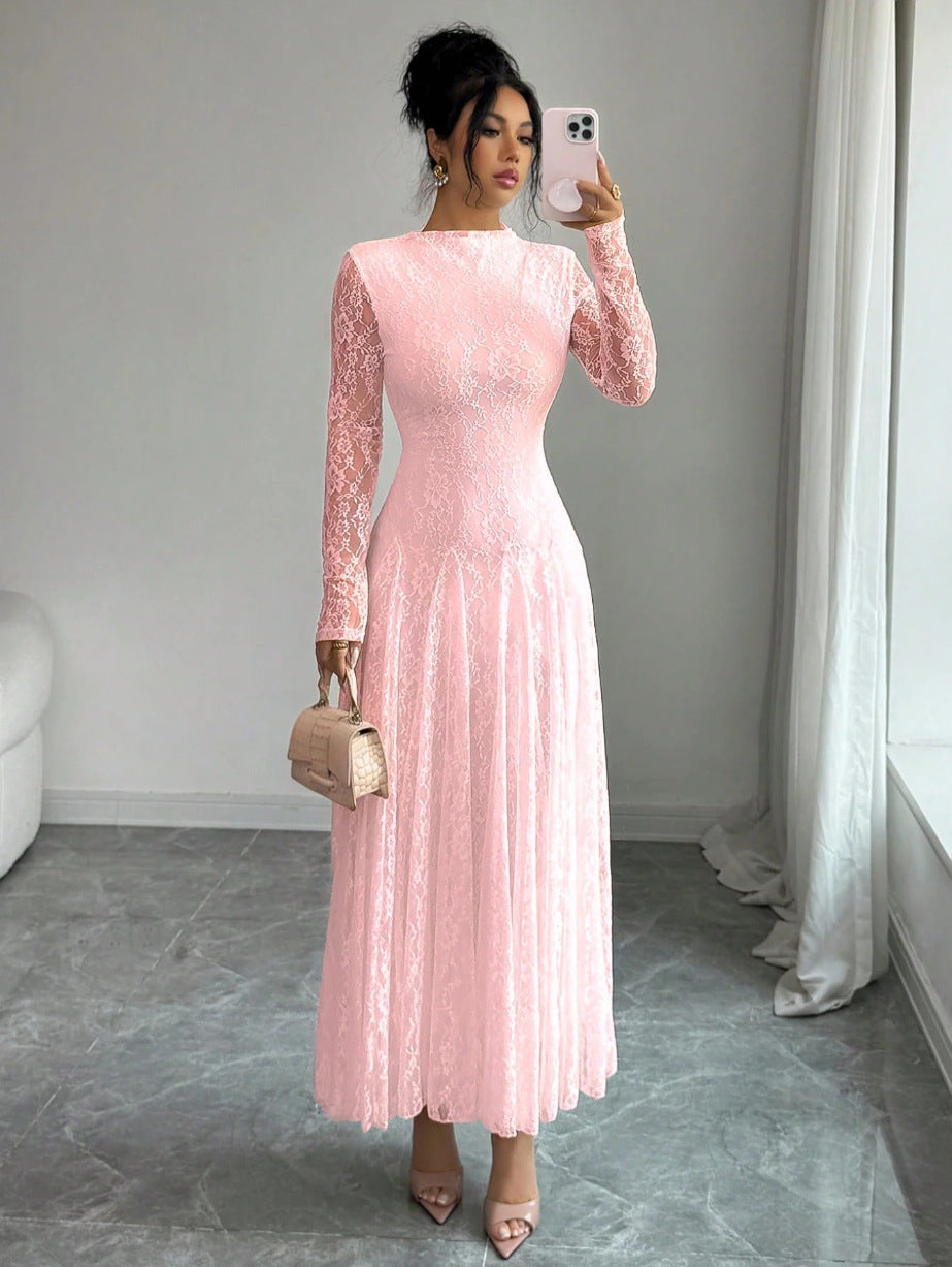 Ladies Elegant Wedding Dress with Lace Sleeves Mune Fashion
