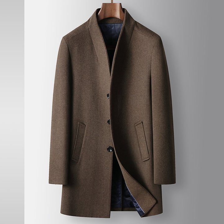 Men's Modern Wool Blend Coat with Stand Collar and Quilted Thermal Lining Mune Fashion