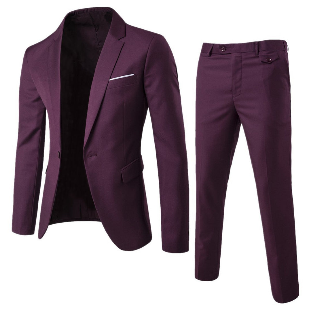 Men's Two-Piece Slim-Fit Suit Set with Tailored Blazer and Slim Suit Pants Mune Fashion