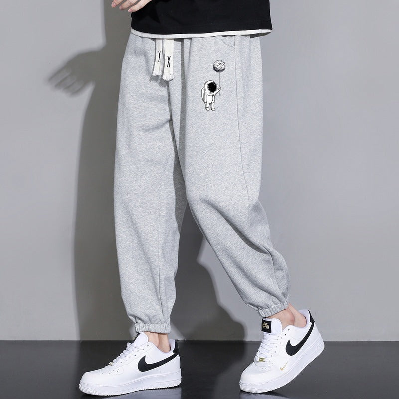 Men's Loose Jogging Pants with Astronaut Print, Drawstring Waistband and Elastic Cuffs Mune Fashion