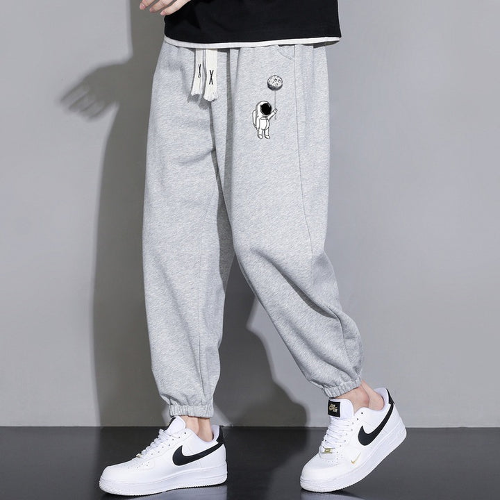 Men's Loose Jogging Pants with Astronaut Print, Drawstring Waistband and Elastic Cuffs Mune Fashion
