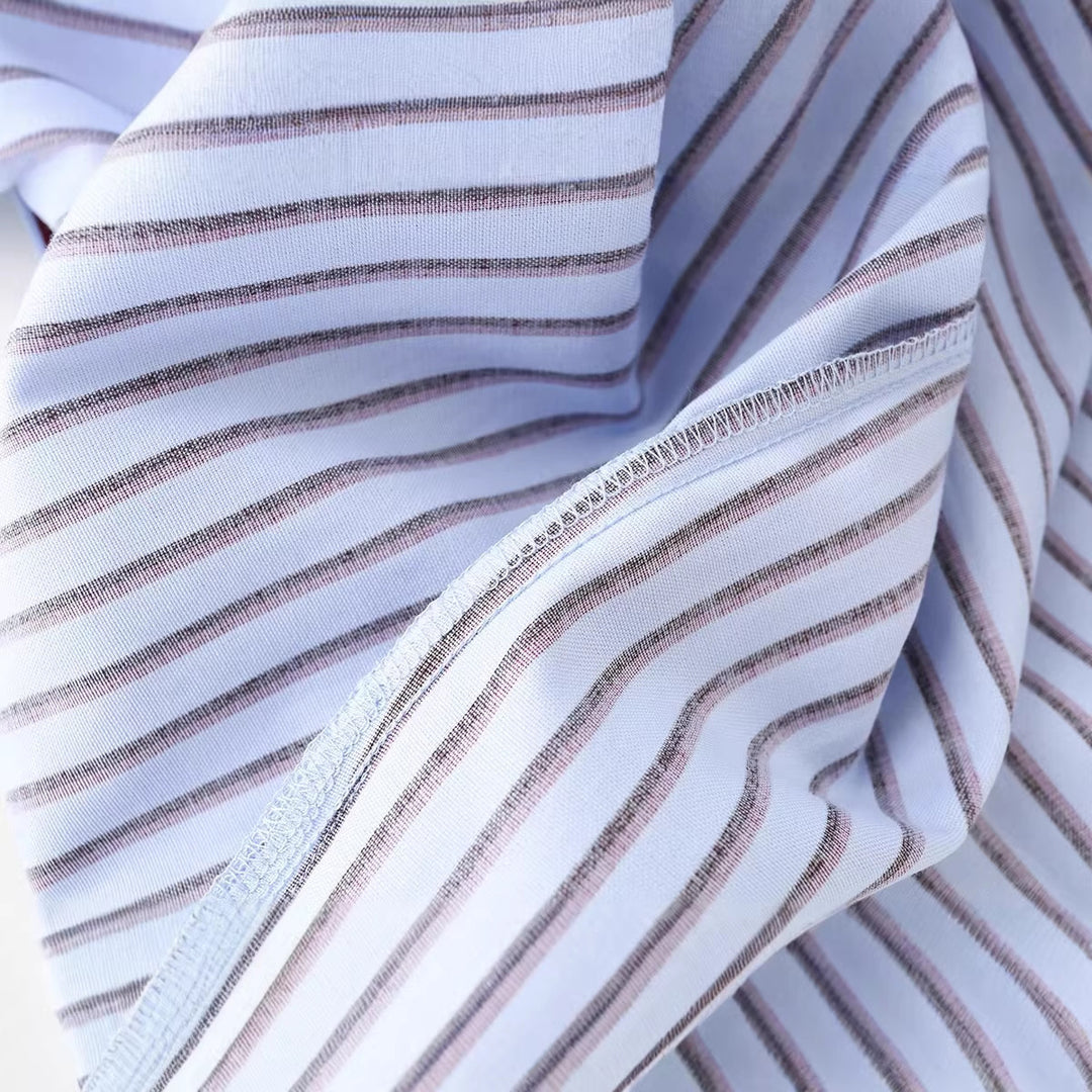 Women Striped Oversized Shirt Blouse with Kent Collar and Long Cuffs Mune Fashion