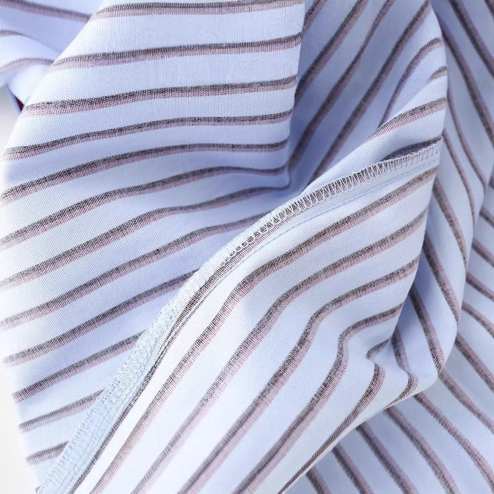 Women Striped Oversized Shirt Blouse with Kent Collar and Long Cuffs Mune Fashion