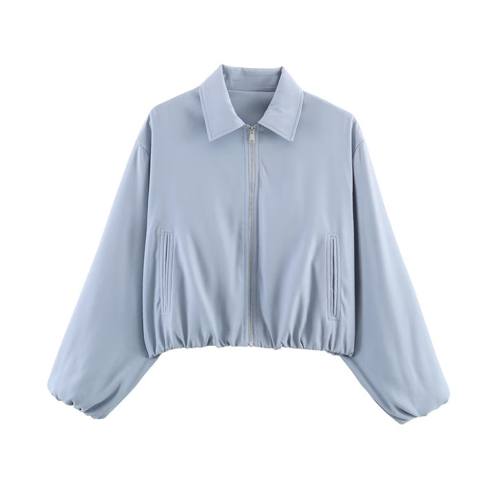 Women's short jacket in Harrington style with polka dot pattern, balloon sleeves, and elastic hem Mune Fashion